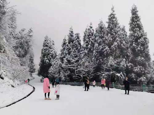 四川彭州：泡温泉住民宿 彭州新春雪景美如画